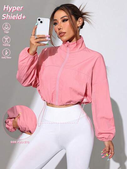 Easithlete جاكيت رياضية منسوجة ذات لون أحادي مع سحاب للربط عند الحافة