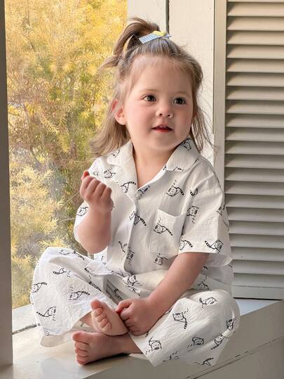 DAZY 2件套 女童休闲舒适韩版印花宽松裤睡衣套装