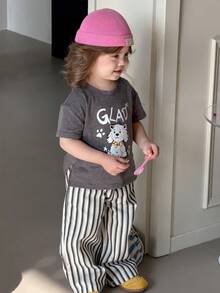 DAZY Blusa de manga corta con cuello redondo y estampado de dibujos animados para niñas pequeñas - Gris - Ver 3