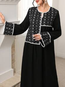 Al Najma New Middle Eastern Style Blend Printed Patchwork Bohemian Long Tunic - Black - View 6