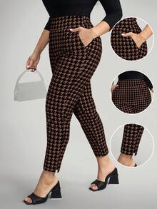 Comfylo Quần skinny dáng rộng họa tiết răng cưa, túi bên hông, cỡ lớn. - Màu nâu  Mocha - Xem 6