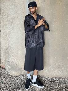 Ngobest Haus Ngobest Haus Unisex Sommer Jacquard Hemd, Viertelarm, locker sitzende lässige Hanfu Bluse mit Drachen Muster, geeignet als Yoga-Kleidung, Nachtwäsche, Strandmode, Cardigan, für den Herbst - Schwarz - Übersicht 5