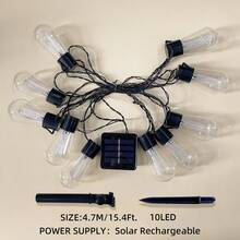 1 pieza Luz solar LED de 10 LED/20 LED a prueba de agua, luz blanca cálida, ocho modos de iluminación, adecuada para uso en exteriores, fiestas, campamentos, viviendas, carreteras y decoración de barandillas. [Solar] - Bombilla solar - Ver 10