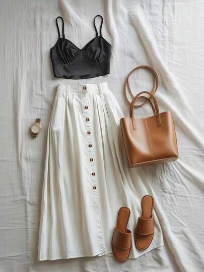 Franclia 两件套：无袖褶皱上衣和前扣褶皱裙