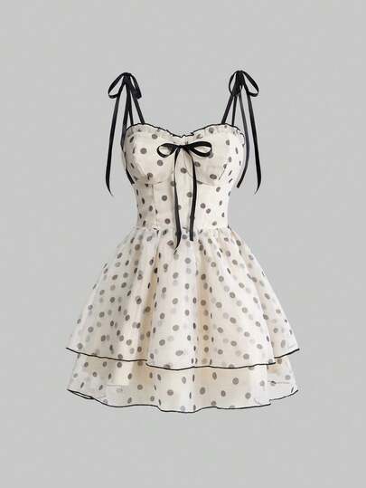 Sweetness 女士复古波点印花甜美迷你连衣裙，蓬蓬公主裙，宫廷风，适合生日、邮轮旅行、优雅派对、毕业典礼、音乐节、新年等各种场合