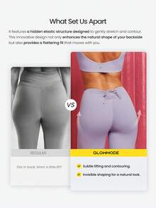 GLOWMODE 24英寸 FeatherFit™ City Steps 柔软吸汗可调节抽绳腰带露臀设计无前缝紧身裤，适合低强度瑜伽、日常运动穿着 - 紫色 - 查看 2