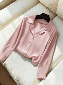 Franclia 新款V领宽松休闲女式衬衫 - 淺粉色 - 查看 1