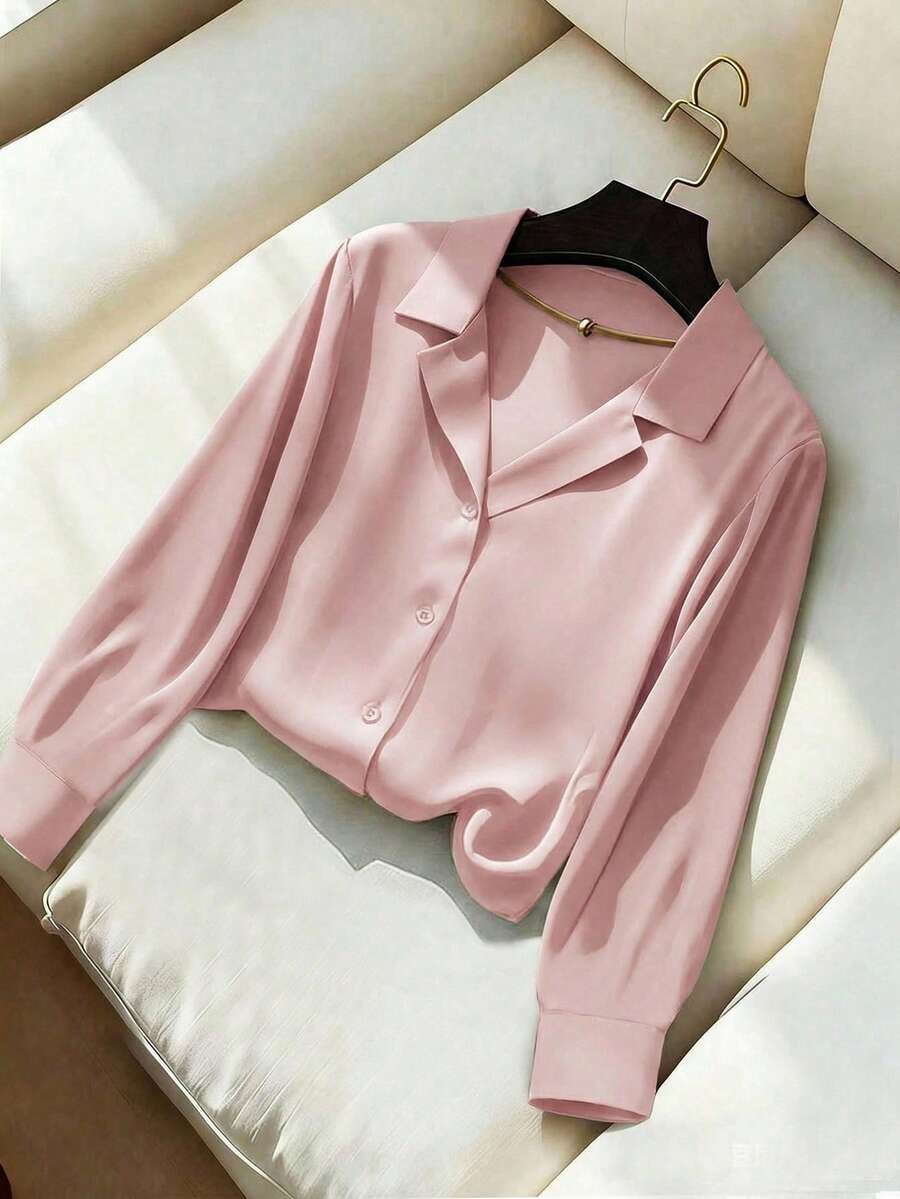 Franclia 新款V领宽松休闲女式衬衫 - 淺粉色 - 查看 1