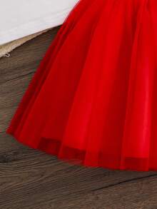 SHEIN Young Girls' Round Neck Cap Sleeve Ruffle Hem Cherry Pattern Casual Summer 2 Pieces Set - Red - View 5