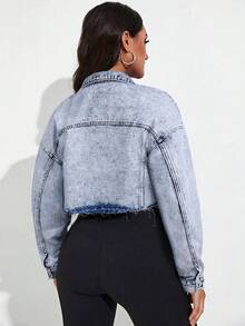 Breezaya Jaket Denim Kasual Wanita dengan Kancing Depan dan Saku Lipat, Musim Panas - Light Wash - View 2