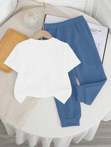 Baby Boys Casual Minimalist Round Neck Short Sleeve Pants Set, Classic Cool Stylish Simple Letter A Print - Multicolor - View 4