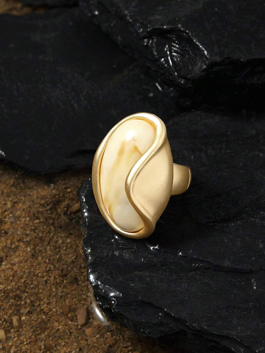 Opalesca 18K镀金弹性树脂串珠戒指，婚礼/新娘配饰，仙女风/精灵风，珍珠，送给妈妈/女士/女孩/母亲，优雅，高级，花朵，水晶，金色，复活节，旅行/海滩/度假，波西米亚风 - 金色 - 查看 1