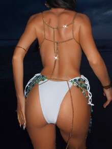 Swim SXY New Summer/Autumn Pearl Beaded Cover-Up, Sexy & Fashionable European & American Design, Suitable For Music Festivals And Electronic Music Festivals, Bohemian Style Women Coverup - Green - View 2