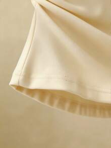 Franclia Women's Cream White Elegant Summer Tea Party One-Shoulder T-Shirt,Lace Trim Star & Shell Decor Ruched Waist One Sleeve Blouse Relaxed Vacation Tops - White - View 4