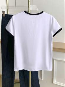 Resyla Women's Color Block Heart Print Round Neck Short Sleeve T-Shirt - White - View 2