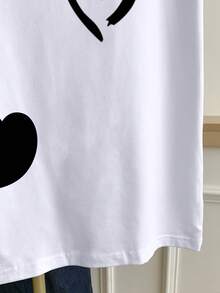 Resyla Women's Color Block Heart Print Round Neck Short Sleeve T-Shirt - White - View 5