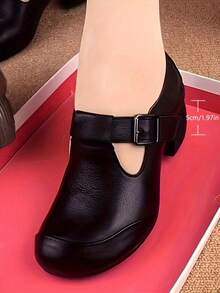 Women's Soft-Soled Wide Heel Shoes For Spring And Fall 2025, Versatile Medium-Heeled Shoes, New Spring Models - Black - View 3