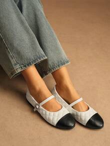 Rosivie Women's Fashionable Versatile Commuting Contrast Color Buckle Flats - White - View 6