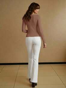 MOTF PREMIUM ASYMMETRIC TWIST COLLAR FITTED T-SHIRT, AUTUMN/WINTER - Camel - View 2