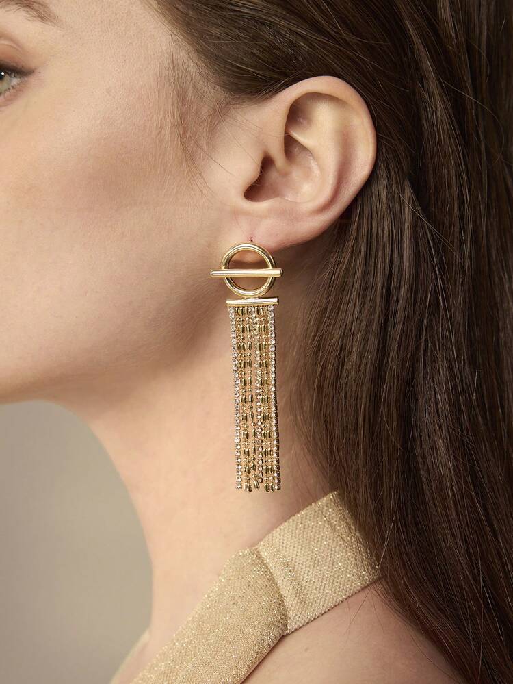 1 PAIRE DE BOUCLES D'OREILLES À FRANGES AVEC STRASS