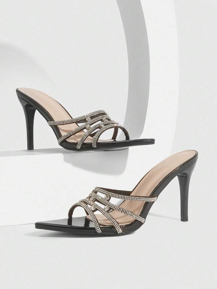 CUCCOO SZL Women Shoes Summer New Black Rhinestone Women's High Heel Sandals Fashion Gorgeous Sexy Party Women's Sandals Slippers Spring Shoes