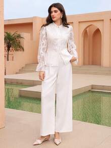 Graceveil 刺绣收腰女士休闲衬衫 - 白色 - 查看 3