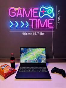 1PC USB LED "Game Time" Illuminated Lettering With Game Controller Pattern Light Signs, E-Sports Room Decorations, Game Console-Shaped Light Panels, Controller-Shaped Acrylic Neon Lights, LED Ambient Lighting For E-Sports Rooms, Bars, And Game Arcades. - Multicolor - View 7