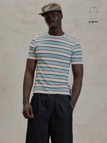 Musero 修身撞色条纹圆领短袖T恤，撞色下摆，冬季必备单品 - 彩色 - 查看 1