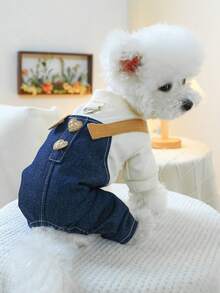 PETSIN 1pc Dog Clothes, Spring And Autumn Casual One-Piece Clothes, Pet Fashion Blue Suspenders Pants - Multicolor - View 3