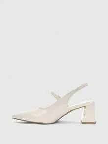CUCCOO BIZCHIC Women Shoes Women's Pointed Thick Medium Heel Beige Slingback Women's High Heel Shoes Stylish And Comfortable Commuters Business Versatile Women's Slingback Shoes Spring Shoes - Off-white PU - View 10