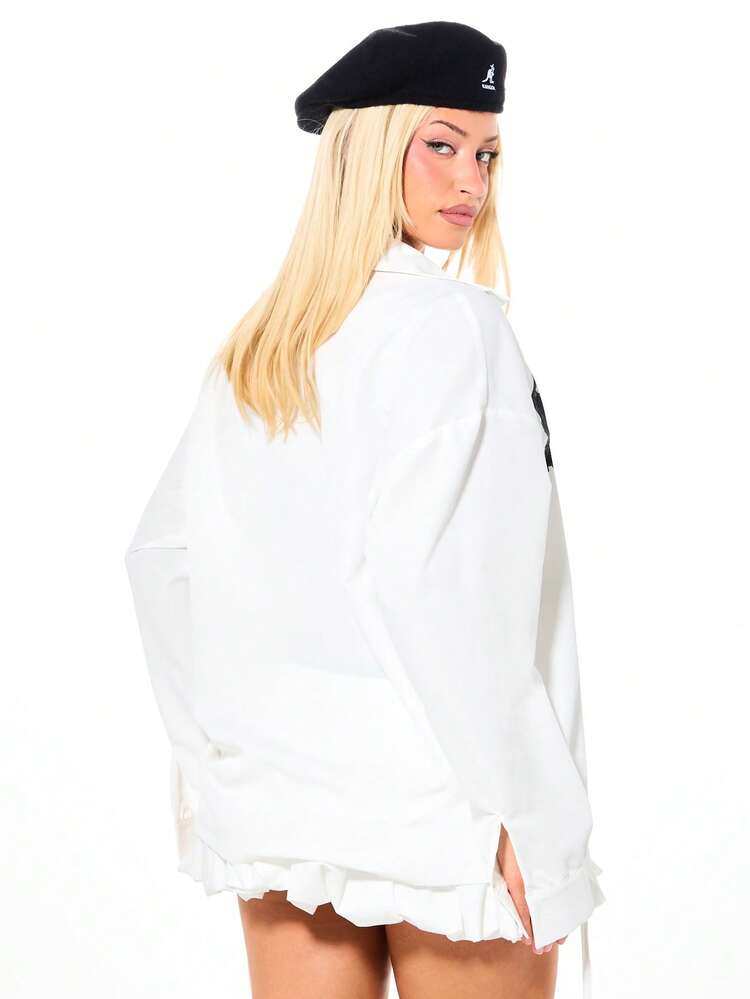 SUMWON Oversized Long Sleeve Button Down Shirt With Graphic Underwear Print Design For Casual Streetwear Style