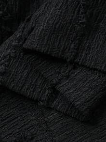 FRIFUL Women's Elastic Waist Textured Fabric Pants - Black - View 7