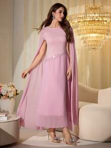 Modelyn Đầm nữ thanh lịch ôm sát, đính đá lấp lánh, kiểu Pháp tinh tế, màu hồng. - Hồng - Xem 7