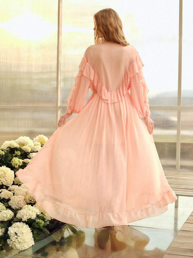 WOMEN'S V-NECK RUFFLE HEM DRESS, SPRING/SUMMER