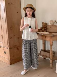 DAZY 两件套少女休闲衬衫和裤子套装，秋季装扮 - 米色 - 查看 6