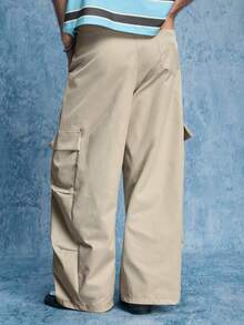 ROMWE MEN Street Life Quần cargo ống rộng dáng suông, phong cách đường phố thường ngày dành cho nam giới. - Màu Khaki - Xem 3
