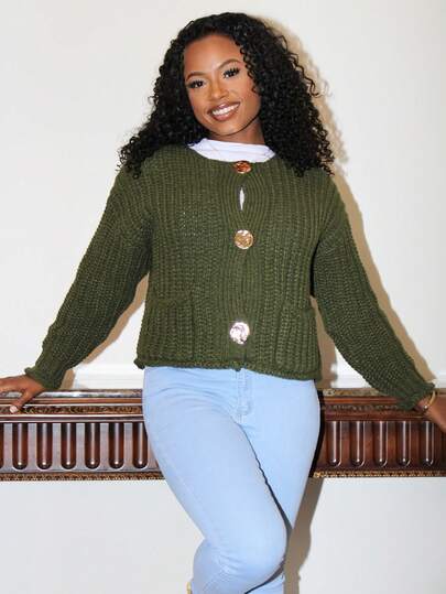 Steph T 女士休闲纯色开衫，秋冬