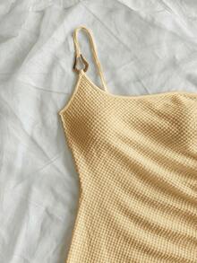 Soleia Women's Vacation Knitted Waffle Textured Fitted Split Drawstring Dress, Suitable For Party, Date, Sexy, Afternoon Tea, Beach, Summer, Music Festival, Wedding Season,Yellow Dress Butter Yellow Dress - Mustard Yellow - View 6