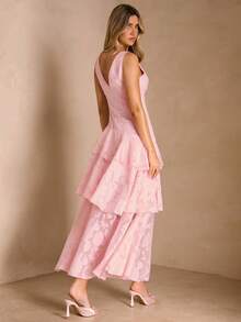 Enchnt V-Neck Cutout Waist Flattering Vacation Dress - Pink - View 7