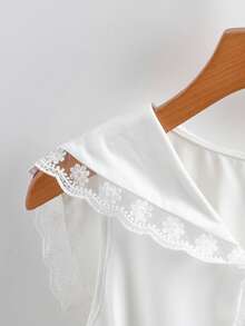 GlowEve Women's Lace Trim Bow Tie White T-Shirt Top - White - View 5