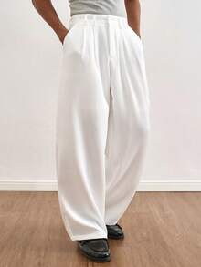 TOKVUE 男士纯色休闲裤，简约日常男士西装裤，高端新款设计，垂坠感西装裤，设计师款时尚休闲黑色简约商务裤，宽松直筒休闲裤，男士褶裥西装裤，宽松正装裤，男士褶裥裤，宽松裤，阔腿裤，新年礼物 - 白色 - 查看 5