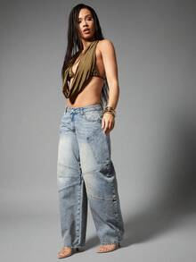 Denimoi Women's Loose Fit Pocketed Wide Leg Casual Jeans - Light Wash - View 4