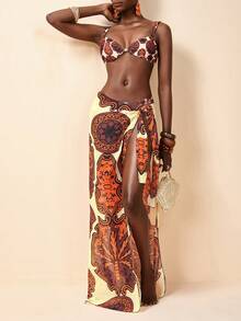 Zivah 2026 度假休闲沙滩独特棕榈树印花罩衫和裙子套装 - 黃色 - 查看 5