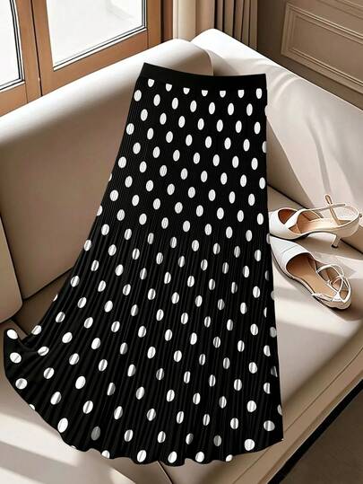 GlowEve CURVE Plus Size Polka Dot Pleated Skirt, Casual & Versatile For Summer
