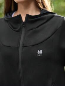 Exploreva Exploreva 女士拉链连帽休闲简约设计多功能户外夹克 - 黑色 - 查看 5