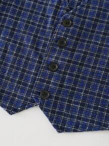 SHEIN 两件套男童休闲格子背心和裤子绅士西装套装 - 藍色 - 查看 3