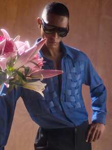 AKNOTIC Business Casual 男士休闲衬衫，蓝色牛仔效果宽松版型，男友风西部牛仔街头通勤日常时尚复古蓝色梭织皇家蓝男士衬衫男士度假装男士蓝色衬衫男士蓝色套装蓝色设计师衬衫 - 藍色 - 查看 3