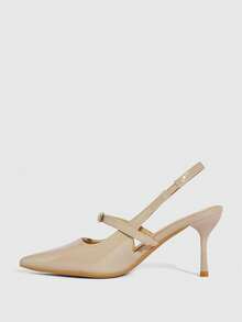 CUCCOO SZL Women's Strap Open Back High Heel Glossy Sandals - Apricot - View 5