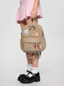 ROMWE Kawaii Mochila pequeña de hombro para individualidad, mochila mini para niños, portátil, clásica, informal para adolescentes, mujeres universitarias, estudiantes de primaria, secundaria, prepa, exteriores, viajes, salidas, mochila moderna, mochila para la escuela, mochila escolar, mochila con gran capacidad, compartimiento para portátil, para adolescentes, mujeres universitarias, niños y hombres, universidad, escuela primaria, secundaria, prepa, trabajo, negocios, viajes, exteriores, salidas - Caqui - Ver 2