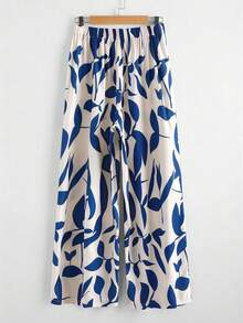 Linhara Quần dài nữ cỡ lớn in hoa, kiểu dáng thường ngày, thích hợp cho kỳ nghỉ. - Xanh và trắng - Xem 2